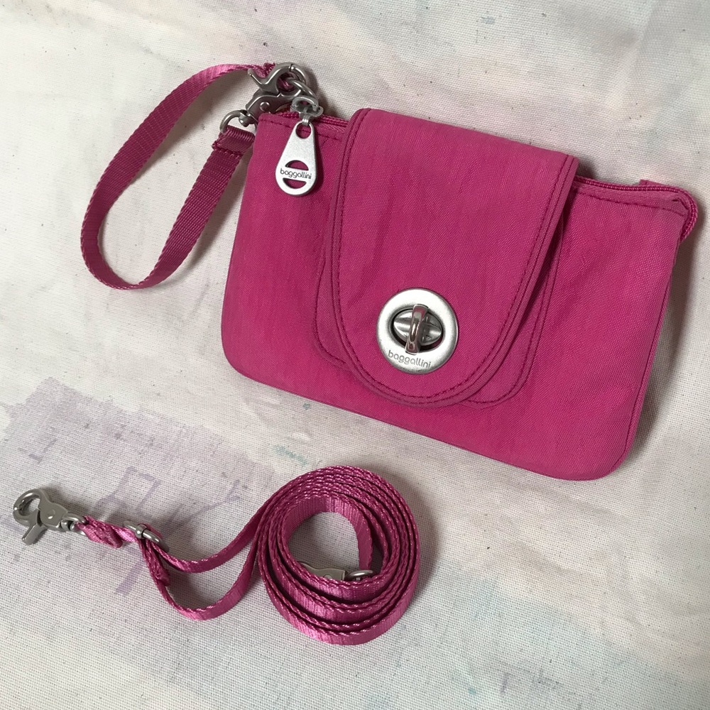 Baggallini pink orang vegan crossbody pouch wallet